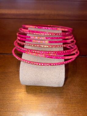 Pink & Gold 10 Bangle Metal Bracelets Fit Most Plus Size Wrists